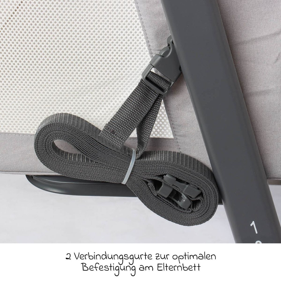 Pinolino Beistellbett Hedi 7-fach höhenverstellbar mit Matratze und Netzstoff in Anthrazit und Hellgrau - Bild 2