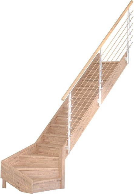 StarWood Treppe Mykonos Pro Eiche Gew. R Setzstufen Winder Design-Geländer-Holz in Braun, Breite: 90 cm - Bild 1