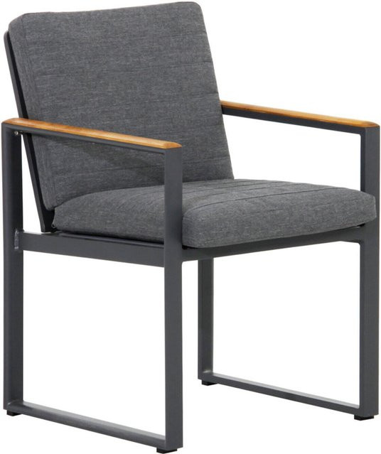 OUTFLEXX Alexander Stuhl aus Alu und Teak mit Armlehnen und Polstern, Grau, B: 58 cm, T: 55 cm, H: 81 cm - Bild 1