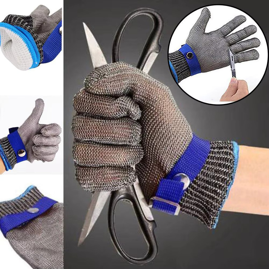 Schnittfeste Edelstahlhandschuhe in Silber und Weiß für den Fleischerei- und Schutzgebrauch, Größe M - Bild 5