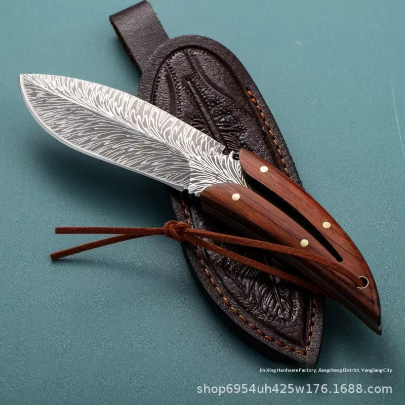 Ling Feathers Outdoor Survival Messer braun - Bild 2