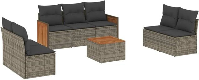 vidaXL 8-teilige Garten-Sofagarnitur aus Poly-Rattan und Akazienholz in Grau mit Kissen - Bild 1