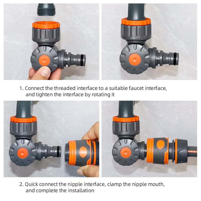Universal-Adapter mit Gewindeanschluss und drehbarem Kugelhahn für Wasserleitungen sowie Schnellanschluss für Sanitär und Garten - Bild 3