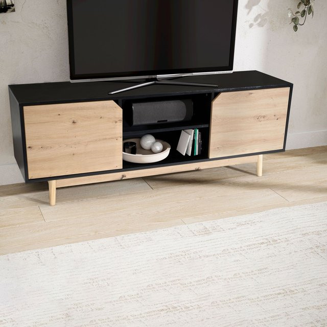 FineBuy Lowboard TV Schrank modern in Schwarz und Eiche, B/T/H: 150 x 40 x 55 cm - Bild 1