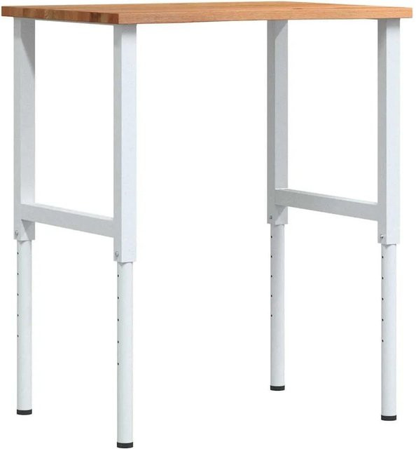 vidaXL Werkbank aus Massivholz Eiche und pulverbeschichtetem Metall, Hellbraun-weiß, B/T/H: 80 x 60 x 71,5-98 cm - Bild 1