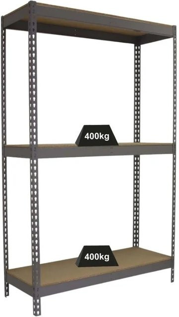 PROREGAL Schwerlastregal Mid Wood Yeti Grau H x B x T: 150 x 120 x 75 cm mit 3 verstellbaren Fachböden und 400 kg Fachlast - Bild 1