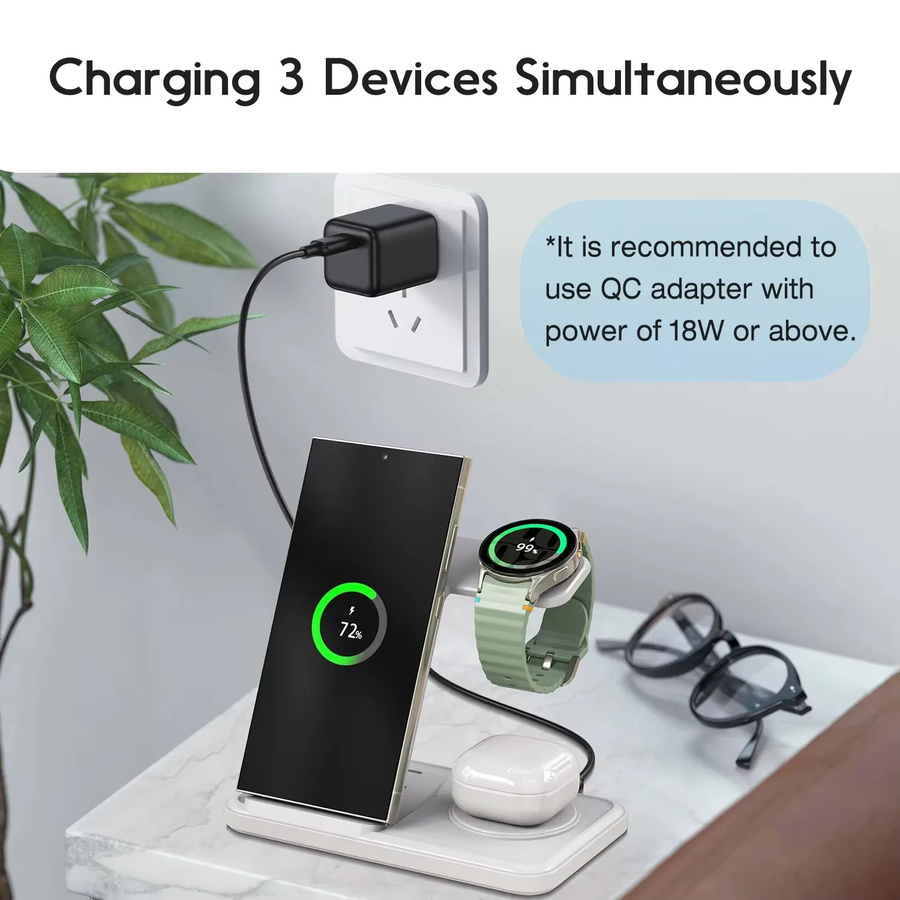 Samsung 3-in-1 Drahtlose Desktop-Ladestation für Galaxy S25 S24 S23 S22, Galaxy Watch und Buds in Schwarz - Bild 3