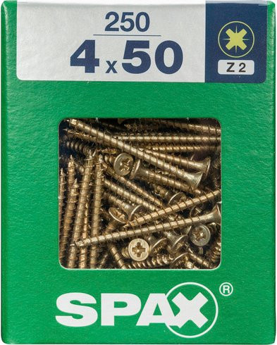 Spax Universalschraube Senkkopf Pozidriv aus Stahl in Gold, 250 Stück, Durchmesser: 4 mm, Länge: 50 mm - Bild 1