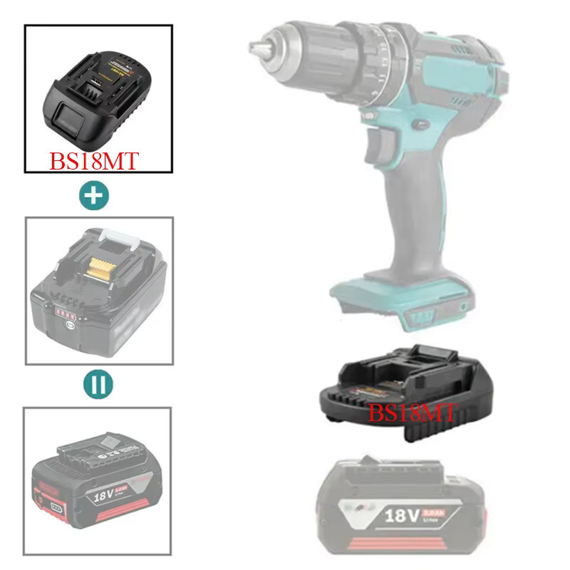 Dawupine Li-Ion Batterie Adapter Konverter BS18MT mit USB-C für Bosch BAT618 BAT619G BAT620 und Makita 18V Lithium-Tool, Schwarz - Bild 3