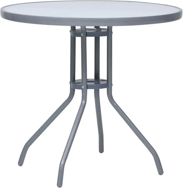 vidaXL Gartentisch rund aus Stahl und Glas in Hellgrau, B/T/H: 80 x 80 x 72 cm - Bild 1