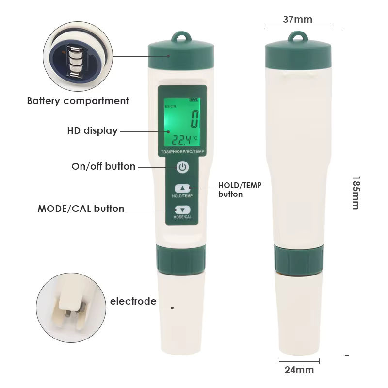 LPPCOLTD 10-in-1 Wasserqualitätsmonitor Tester für PH, TDS, EC, Salz, Temperatur, S.G, ORP, H2, Fruchtbarkeit und Widerstand für Pools, Trinkwasser und Aquarien - Bild 2
