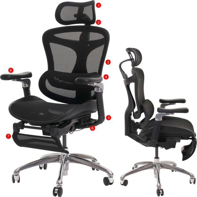 Ergonomischer Bürostuhl MCW N54 in Schwarz mit Netzbespannung, Lordosenstütze, Kopfstütze und 6D-verstellbaren Armlehnen, B/T/H: 64 x 67 x 123 cm - Bild 1