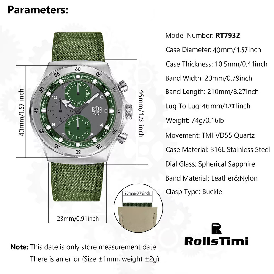 Rollstimi Armbanduhr, Quarz, Edelstahl, Leder, Saphirglas, Herren - Bild 5