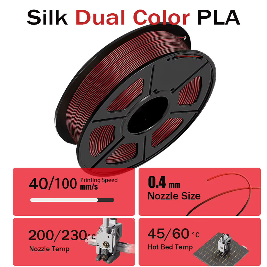 DINGSUN 3D Seiden Dual-Color PLA Filament 2-in-1 Chrom-Koextrusion Farbwechsel Schwarz-Lila 1,75 mm - Bild 4