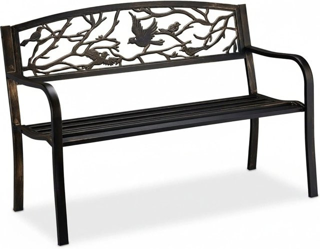 Relaxdays Gartenbank aus Stahl und Gusseisen in Schwarz mit Vogelmotiv im antiken Design für 2 Personen, B/H/T: 127 x 87 x 57 cm - Bild 1