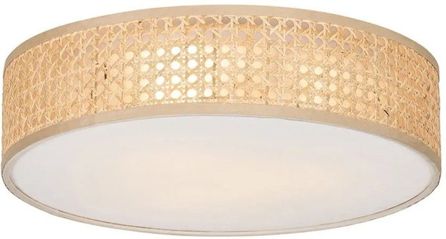 QAZQA Orientalische Deckenleuchte Trommelform aus Rattan und Leinen in Beige, 3-flammig, Durchmesser: 40 cm - Bild 1