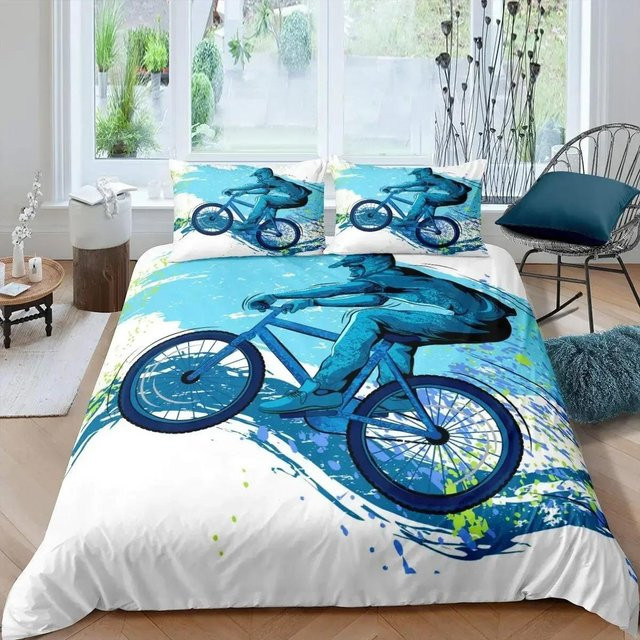 Lodestar Bettwäscheset mit Mountainbike-Motiv in Blau und Multicolour, bestehend aus Bettbezug und Kissenbezug, B/H: 135 x 200 cm - Bild 1