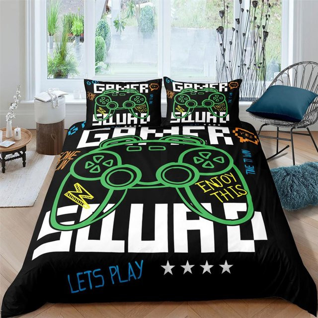 Gamer Bettwäsche Set mit Gamepad Muster von Binchi Outdoor Product in Schwarz, Material Polyester, B/H: 135 x 200 cm - Bild 1