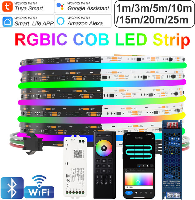 Tuya WiFi Adressierbarer RGBIC LED-Lichtstreifen WS2811 Pixel Dream Color Strip 24V Multicolour und Weiss - Bild 1