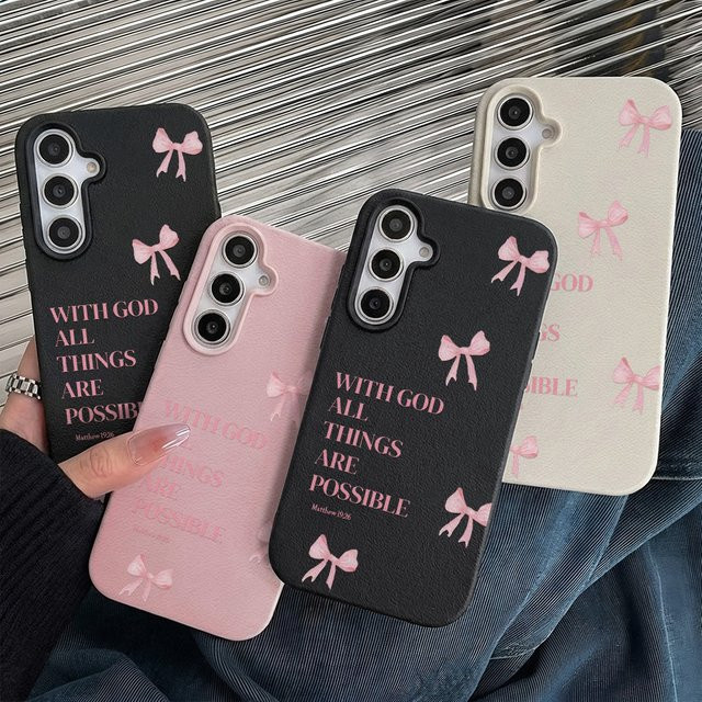 Minimalistische Handyhülle mit Schleifen für Samsung Galaxy S26 S25 S24 S23 Ultra S24 FE A57 A56 A55 A54 A53 5G A07 A06 A15 4G in Rosa und Weiß - Bild 1