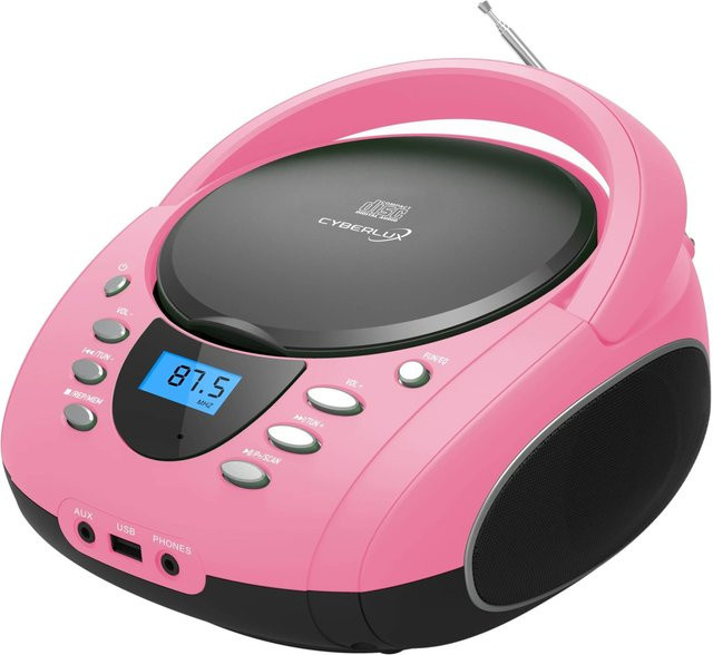 Cyberlux Tragbarer CD-Player Boombox mit Radio, Bluetooth und USB in Pink - Bild 2