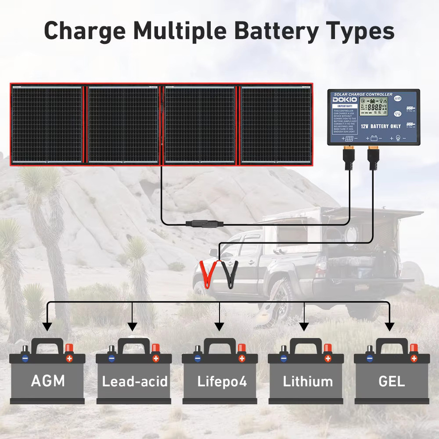 Dokio Tragbares faltbares Solarpanel mit 12V Controller und Halterung in Schwarz - Bild 5