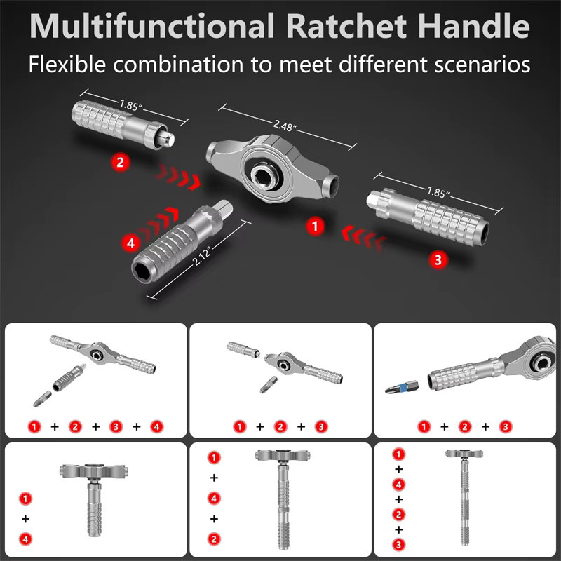 Galacok 24/66-in-1 Präzisions-Magnet-Ratschenschraubendreher-Set mit abnehmbarem T-Griff und Magnetisierer in Silber - Bild 2