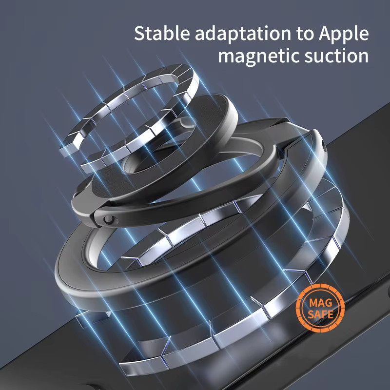 WSSHE Magnetischer Ringhalter für iPhone, Drehbarer Metall-Klappständer für den Schreibtisch, Kompatibel mit MagSafe, Schwarz - Bild 3