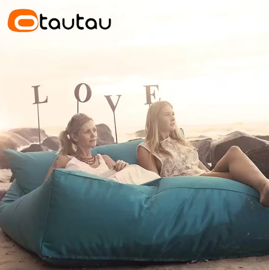 OTAUTAU Outdoor-Sitzsack-Abdeckung für Pouf und Liege, Grau-Türkis, B/H/T: 150 x 80 x 2 cm - Bild 4