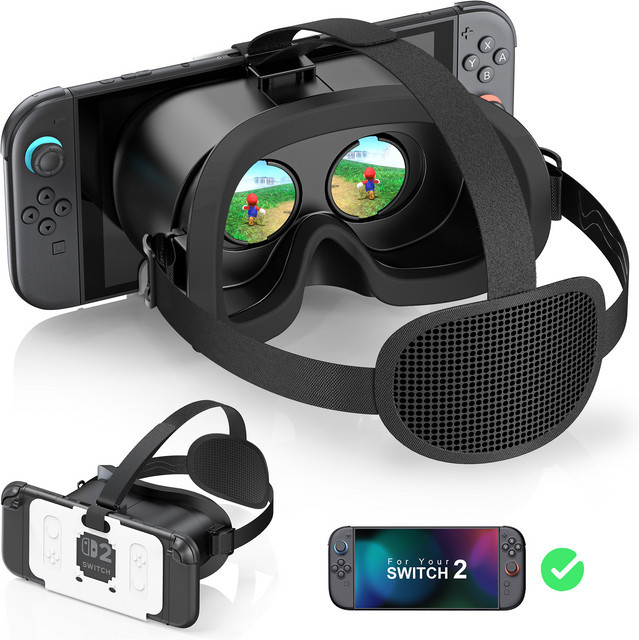 DEVASO HD 3D VR-Brille für Nintendo Switch 2 in Schwarz und Grün - Bild 1