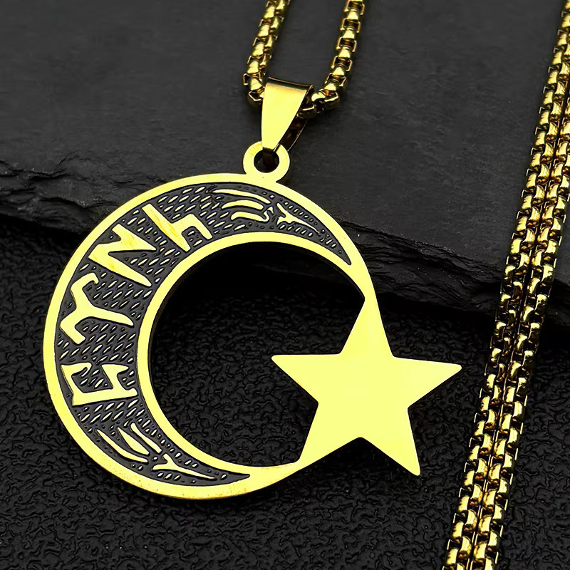 AFAWA Halskette Edelstahl, Gold, Halbmond Stern, Unisex - Bild 1
