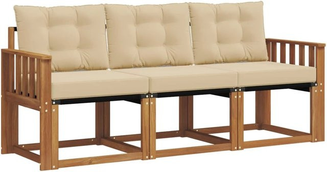 vidaXL Outdoor-Sofagarnitur 3-teilig aus Akazienholz mit Textilene und Kissen in Natur und Beige - Bild 1