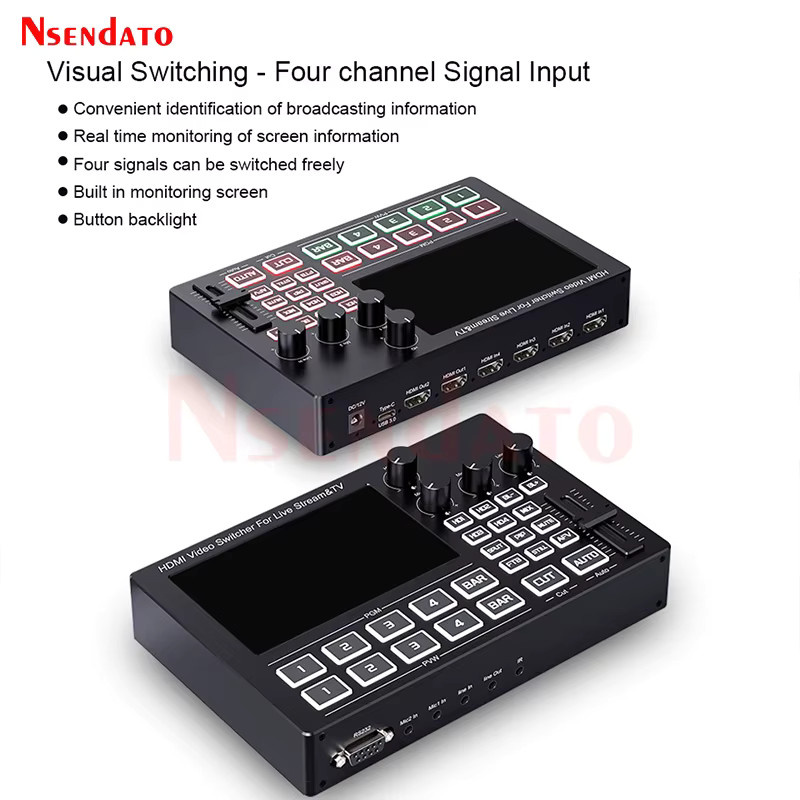 Nsendato 4-Kanal HDMI Videomischer mit 5 Zoll Bildschirm für Live-Streaming, 1080P 60Hz, Schwarz - Bild 2