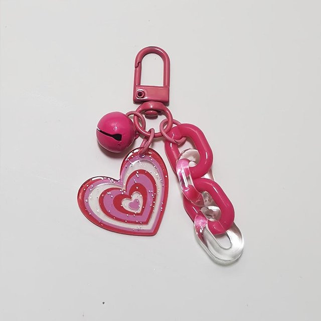 Schlüsselanhänger Rosa Acryl, Liebesherz, mit Glöckchen - Bild 1