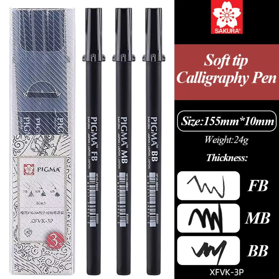 Sakura Pigma Professionelle Pinselstifte mit schwarzer Tinte für Kalligrafie, Lettering und Zeichnen - Bild 2