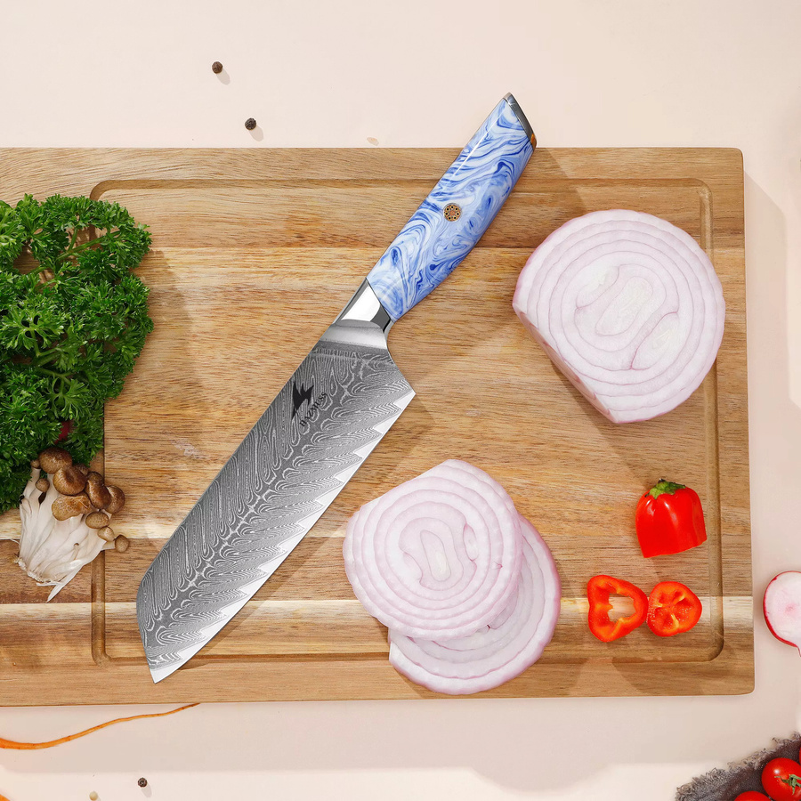HAZMUSS Santoku Küchenmesser aus Damaszener Stahl mit VG10 Schneidkern und ergonomischem Kunststoffgriff, 7 Zoll (17,78 cm) - Bild 4