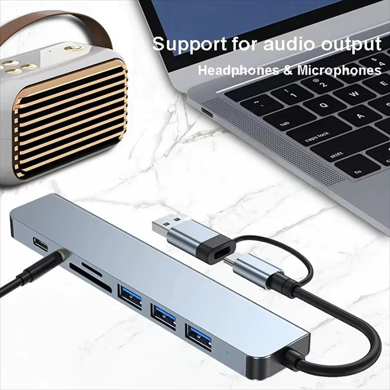KOJESHUN 8-in-1 USB-Hub Dockingstation mit USB-A und USB-C 3.0, SD und TF Kartenleser sowie Audio-Anschluss - Bild 4