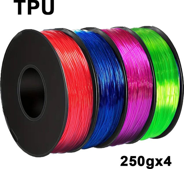 3D Maliang TPU Filament 1,75 mm elastisch für FDM 3D-Drucker, 4 x 250 g, transparent in Blau, Grün, Rot und Multicolour - Bild 1