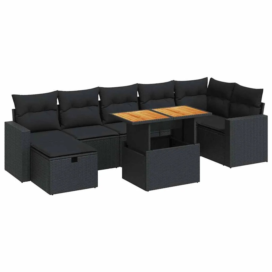 vidaXL 5-teilige Garten-Sofagarnitur in L-Form aus Poly-Rattan und Akazie mit Kissen in Schwarz - Bild 2