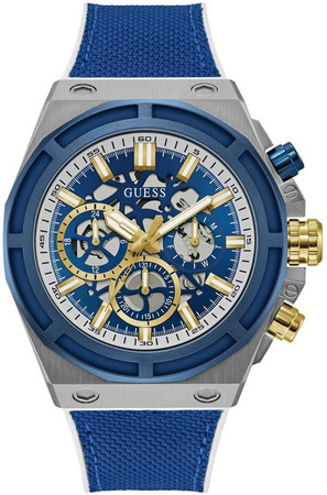 Guess Herrenuhr, Quarz, Edelstahl, 50 mm, Silikon, Blau, 5 ATM