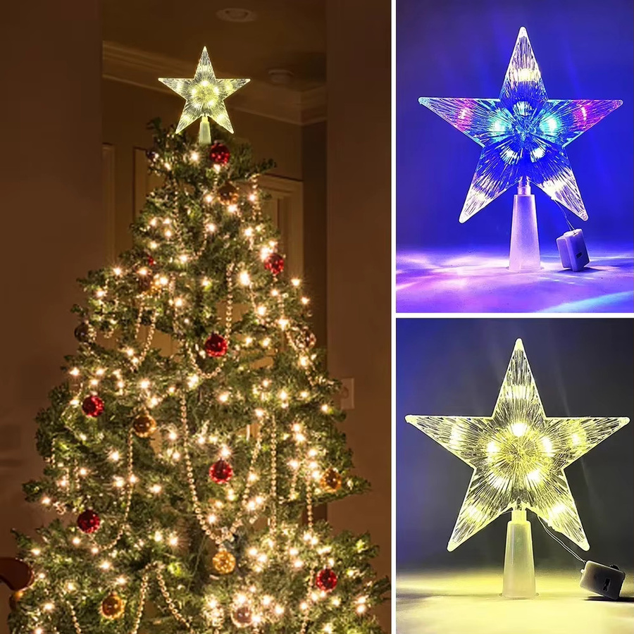 KDULIT Weihnachtsbaumspitze Stern mit LED-Beleuchtung, transparent und bunt, Höhe: 15 cm - Bild 2