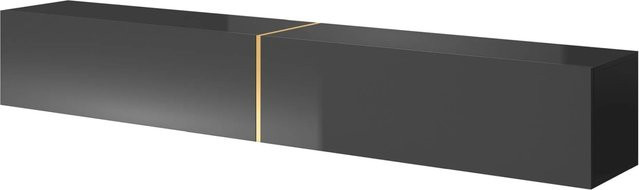 Selsey TV-Hängeboard Bisira in Schwarz und Gold, modern-minimalistisches Wandboard für dein Wohnzimmer, Breite: 200 cm - Bild 1