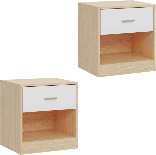 Relaxdays Nachttisch Set aus MDF in Weiß mit Schublade, 2er-Pack, B: 41 cm, T: 39 cm, H: 28 cm - Bild 1