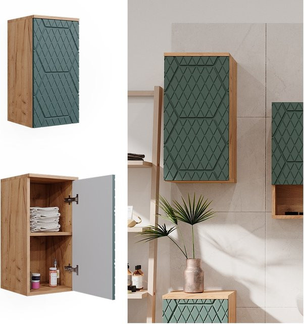 Vicco Hängeschrank Irma Badezimmer in Eiche mit Grün und Gold, B: 30 cm, H: 59 cm, 2 Fächer - Bild 1