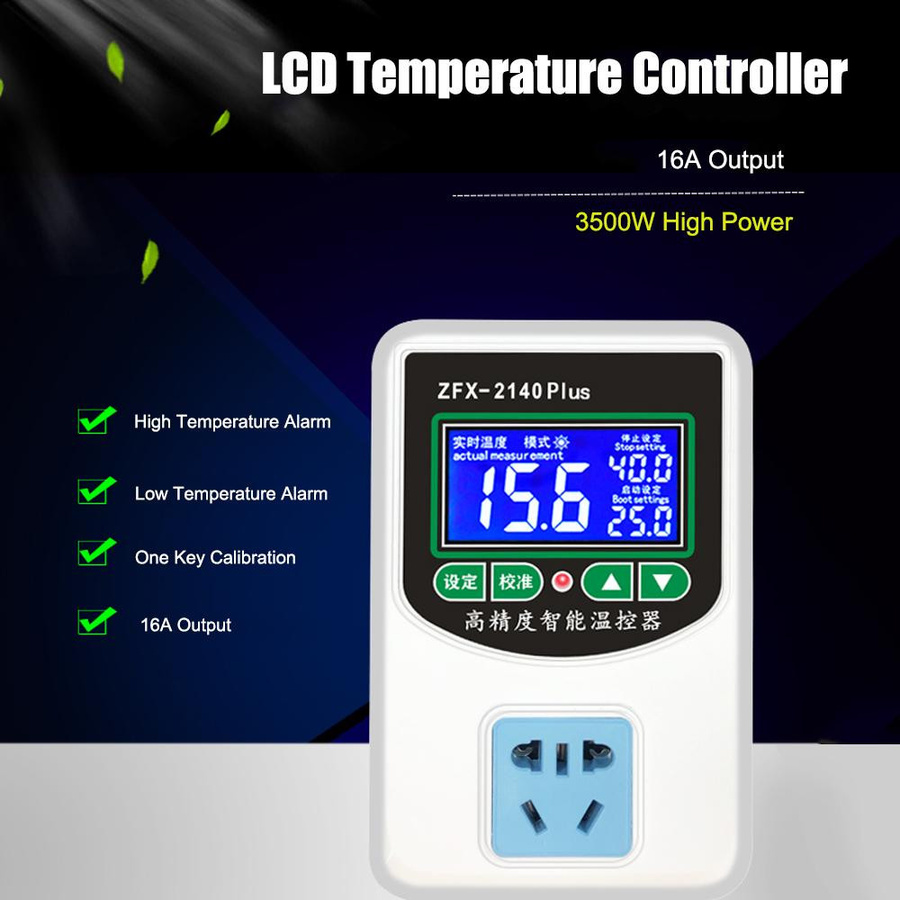 TOMTOP JMS Digitaler Temperaturregler ZFX-W2140A mit NTC-Sensor in Weiß, hochpräzise Heiz- und Kühlsteuerung bis 3500W - Bild 4