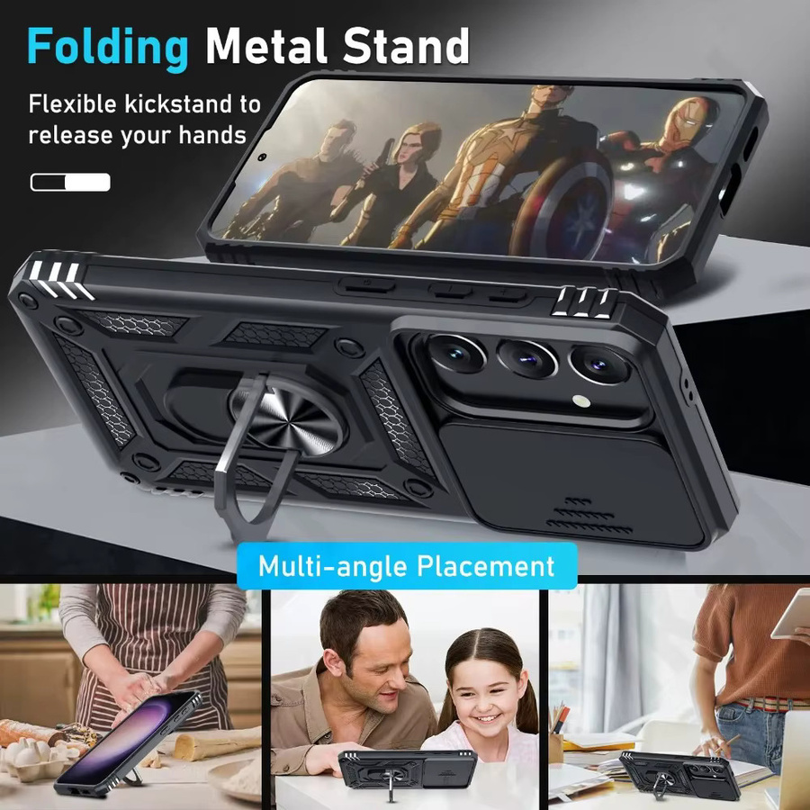 Heavy Duty Military Grade Schutzhülle für Samsung Galaxy S26 S25 S24 S23 S22 Ultra Plus FE A17 A07 A56 A36 A06 A55 A36 mit Slide Kamera Abdeckung in Schwarz und Silber - Bild 3