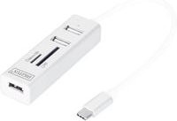 Digitus USB-C OTG 3-Port USB 2.0 Hub mit Kartenleser in Weiß - Bild 1