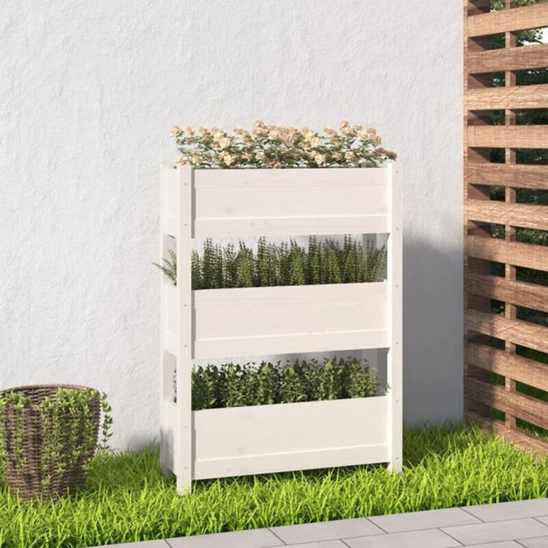 Pflanzkübel aus Massivholz Kiefer in Weiß von Vidaxl, B/T/H: 77 x 25 x 104,5 cm - Bild 1