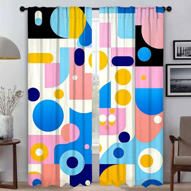Memphis Geometrie Moderne Vorhänge für das Wohnzimmer, 2er-Set, Mehrfarbig, B: 50 cm, H: 70 cm - Bild 1