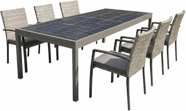 Jet-Line Gartenset aus Polyrattan in Grau mit Solartisch 450 W Modul, 800 W Wechselrichter und 6 Stühlen - Bild 1